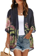 Women's Floral Print Puff Sleeve Kimono Cardigan Loose Cover Up Casual Blouse Tops 2026