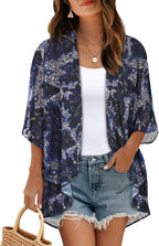 Women's Floral Print Puff Sleeve Kimono Cardigan Loose Cover Up Casual Blouse Tops 2026