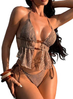 Women's Textured Backless Halter Bikini Set