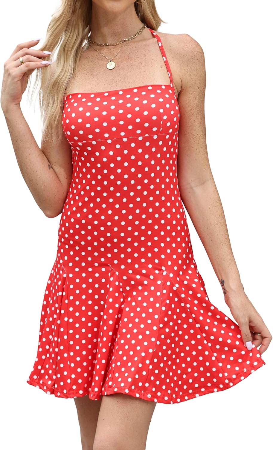 Women's Halter Tie Backless Square Neck Mini Dress