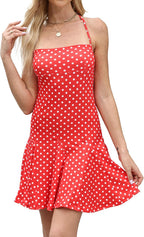 Women's Halter Tie Backless Square Neck Mini Dress