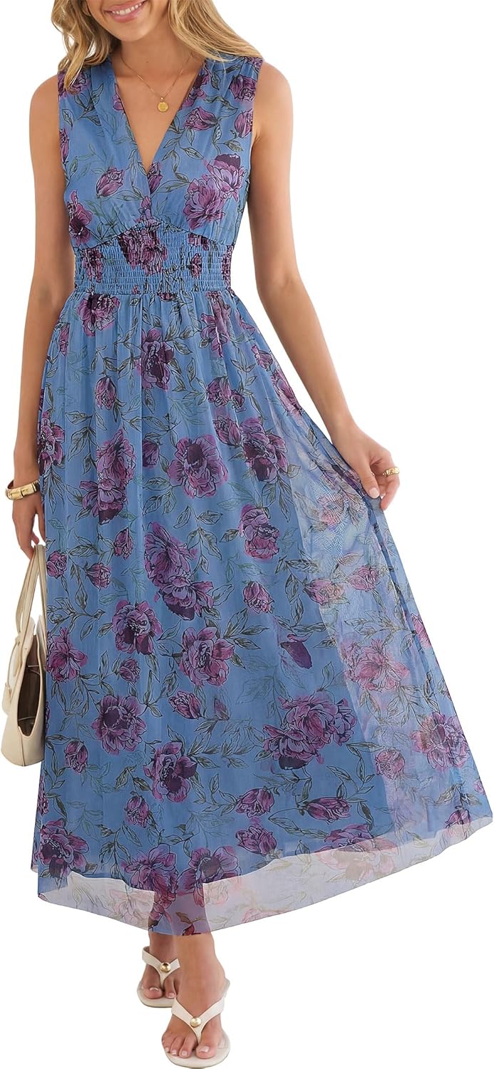 Women's A Line Tulle Maxi Dresson,Casual Floral Dresses