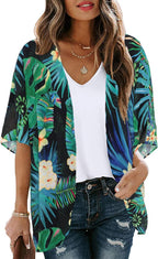 Women's Floral Print Puff Sleeve Kimono Cardigan Loose Cover Up Casual Blouse Tops 2026