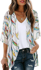 Women's Floral Print Puff Sleeve Kimono Cardigan Loose Cover Up Casual Blouse Tops 2026