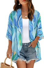 Women's Floral Print Puff Sleeve Kimono Cardigan Loose Cover Up Casual Blouse Tops 2026