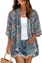 Women's Floral Print Puff Sleeve Kimono Cardigan Loose Cover Up Casual Blouse Tops 2026
