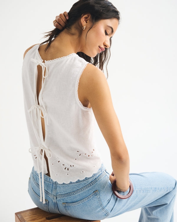 Linen-Blend Tie-Back Top