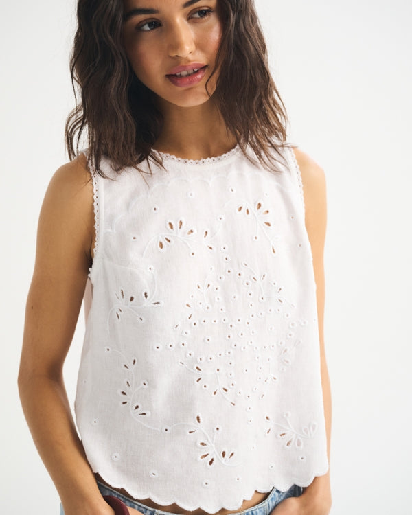 Linen-Blend Tie-Back Top