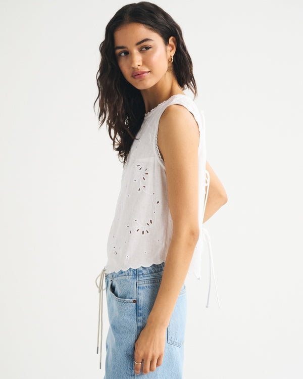 Linen-Blend Tie-Back Top