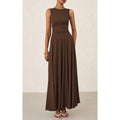 Minimalist Sleeveless A-Line Maxi Dress - Crewneck Tank Style