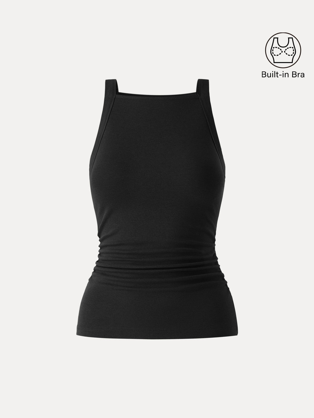 Square Neck Ruched Rib Bra Tank