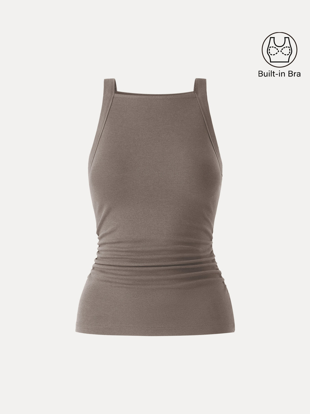 Square Neck Ruched Rib Bra Tank