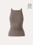 Square Neck Ruched Rib Bra Tank