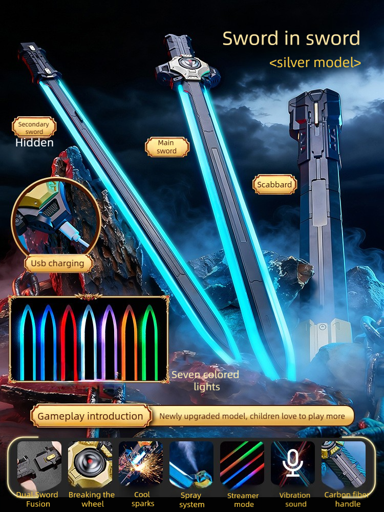 Kids Dual Light-Up Swords with Color-Changing LEDs, Mist Spray & Sound Effects