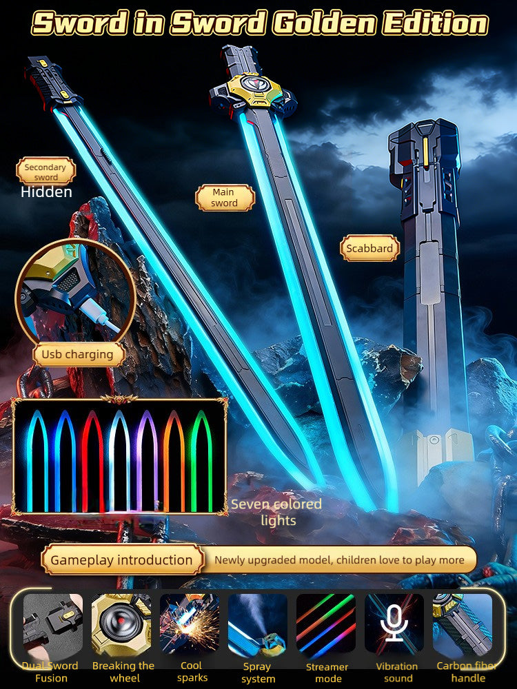 Kids Dual Light-Up Swords with Color-Changing LEDs, Mist Spray & Sound Effects